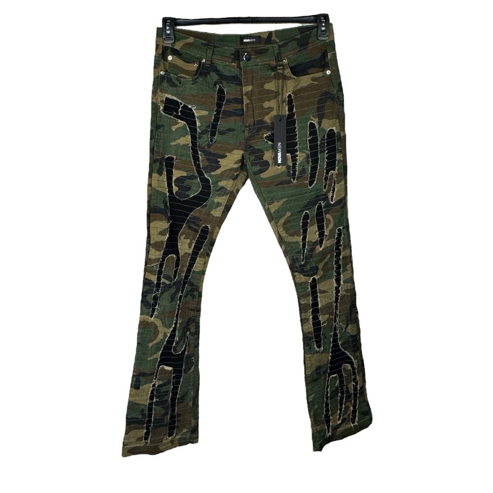 Nova Men SZ 36 Stay Ready Stitched Slim Flare Pants Camo Stretch Zip-Fly Pockets